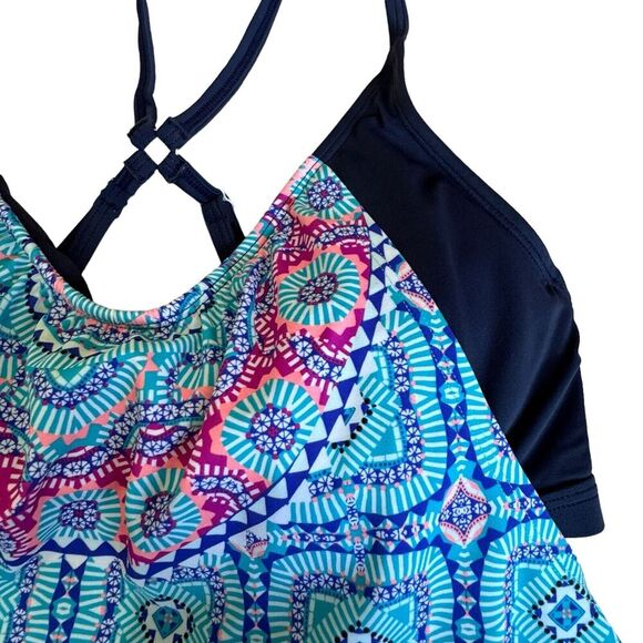 Athleta Swim Fiji Blousy Tankini Top Size 34 B/C Navy Multi - Picture 3 of 6